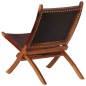 vidaXL Silla de relax plegable cuero auténtico marrón oscuro vidaXL Silla de relax plegable cuero auténtico marrón oscuro