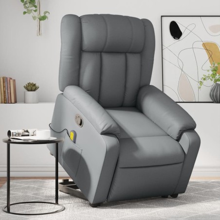 vidaXL Sillón reclinable de masaje de pie cuero artificial gris