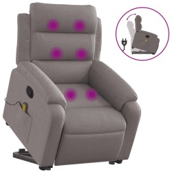 vidaXL Sillón reclinable de masaje elevable tela gris taupé