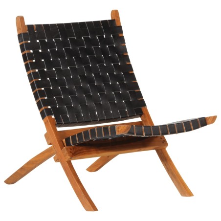 vidaXL Silla de relax plegable cuero auténtico negro