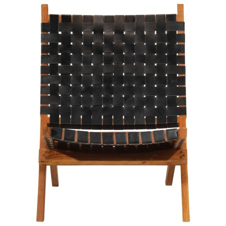 vidaXL Silla de relax plegable cuero auténtico negro