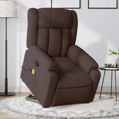 vidaXL Silla de masaje reclinable de pie de tela marrón oscuro