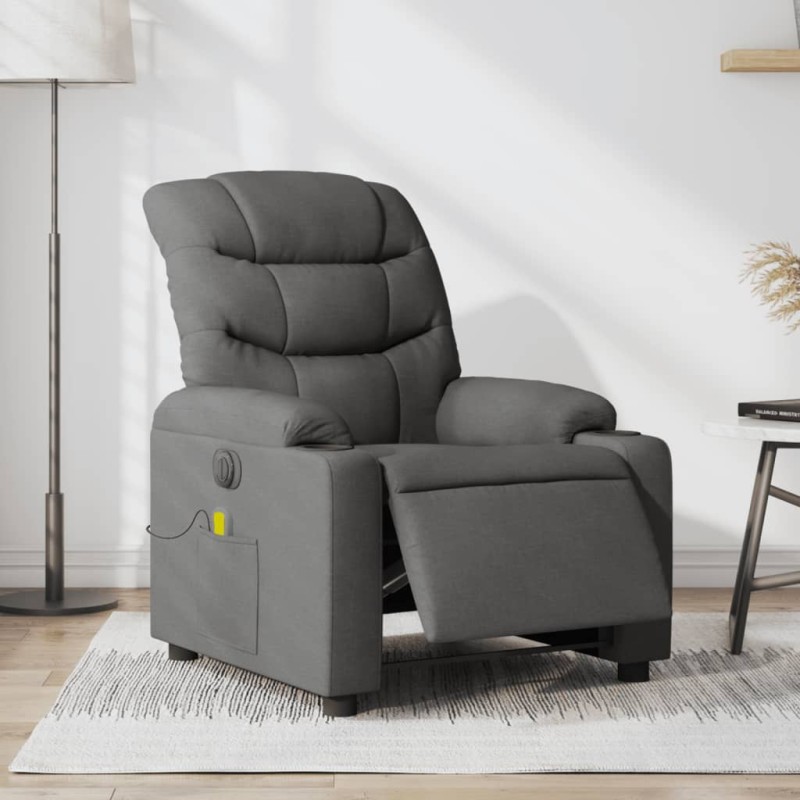 vidaXL Sillón reclinable de masaje eléctrico tela gris oscuro vidaXL Sillón reclinable de masaje eléctrico tela gris oscuro