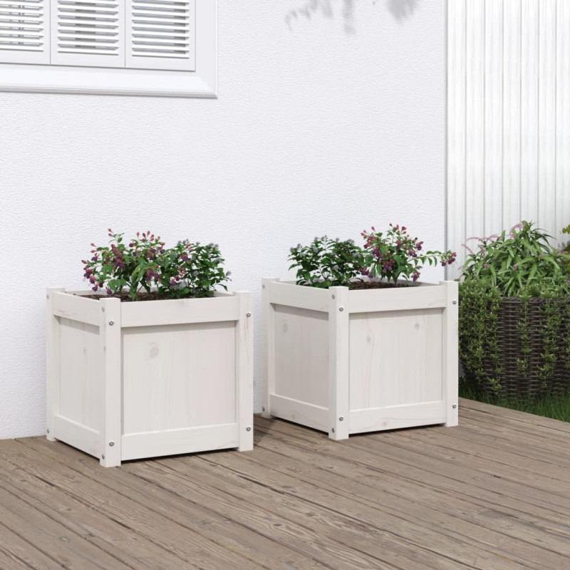 vidaXL Jardineras de exterior 2 unidades madera maciza de pino blanco vidaXL Jardineras de exterior 2 unidades madera maciza de pino blanco