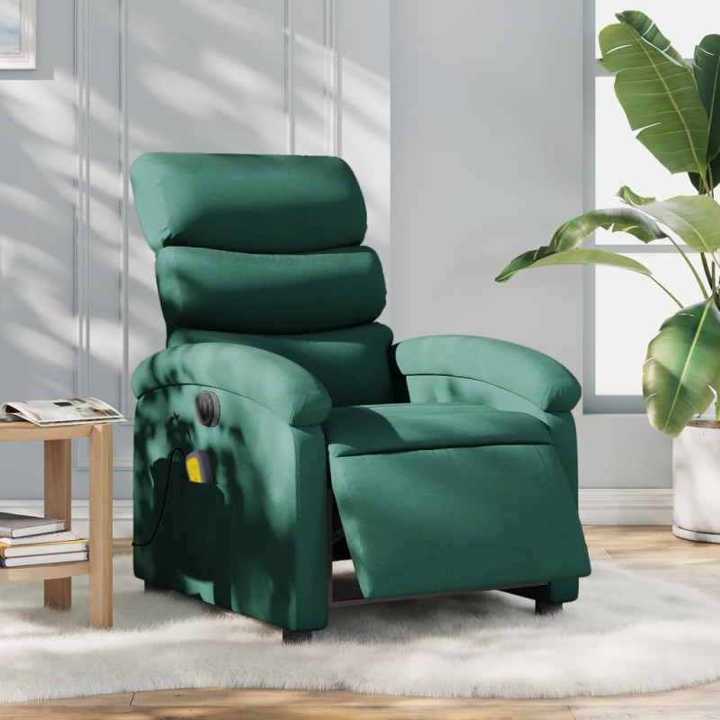 vidaXL Sillón reclinable de masaje eléctrico tela verde oscuro vidaXL Sillón reclinable de masaje eléctrico tela verde oscuro