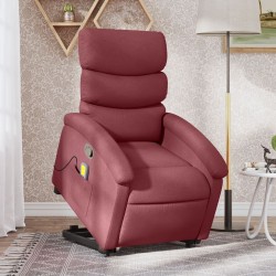 vidaXL Sillón reclinable de masaje elevable tela rojo tinto