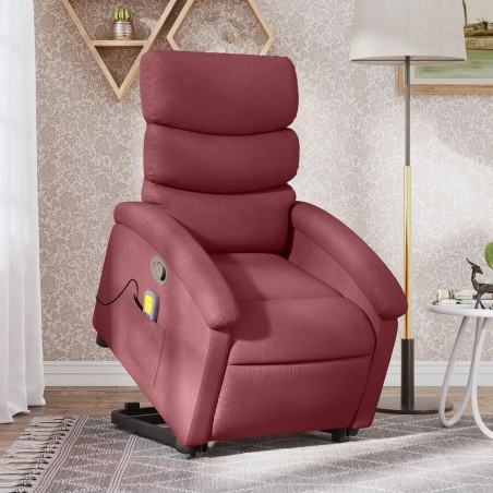vidaXL Sillón reclinable de masaje elevable tela rojo tinto