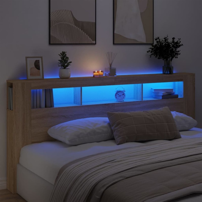vidaXL Cabecero LED madera ingeniería roble Sonoma 220x18,5x103,5 cm vidaXL Cabecero LED madera ingeniería roble Sonoma 220x18,5x103,5 cm