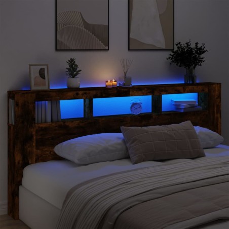 vidaXL Cabecero LED madera ingeniería roble ahumado 220x18,5x103,5 cm