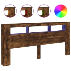 vidaXL Cabecero LED madera ingeniería roble ahumado 220x18,5x103,5 cm