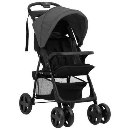vidaXL Carrito de bebés 2 en 1 de acero gris oscuro y negro