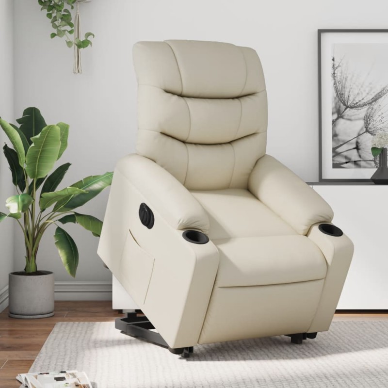 vidaXL Sillón reclinable elevable eléctrico de cuero sintético crema vidaXL Sillón reclinable elevable eléctrico de cuero sintético crema