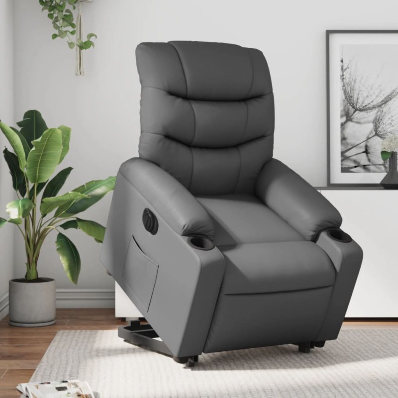 vidaXL Sillón reclinable elevable eléctrico de cuero sintético gris vidaXL Sillón reclinable elevable eléctrico de cuero sintético gris