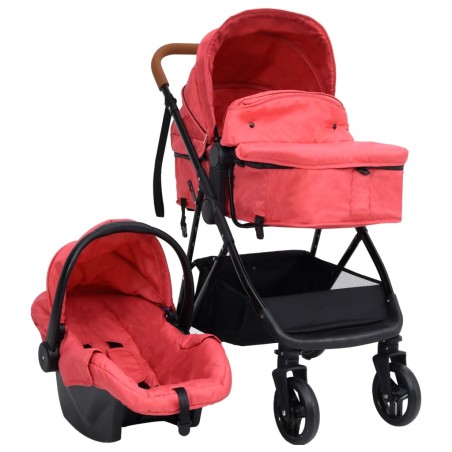 vidaXL Carrito de bebés 3 en 1 de acero rojo y negro