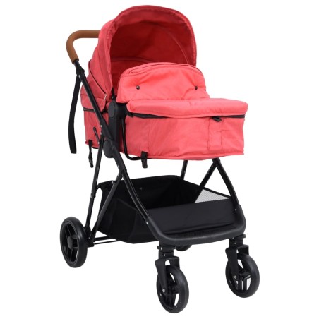 vidaXL Carrito de bebés 3 en 1 de acero rojo y negro