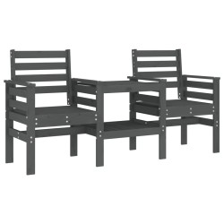 vidaXL Banco de jardín con mesa 2 plazas madera maciza de pino gris