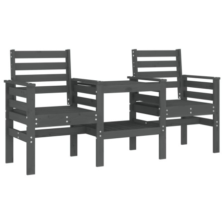 vidaXL Banco de jardín con mesa 2 plazas madera maciza de pino gris