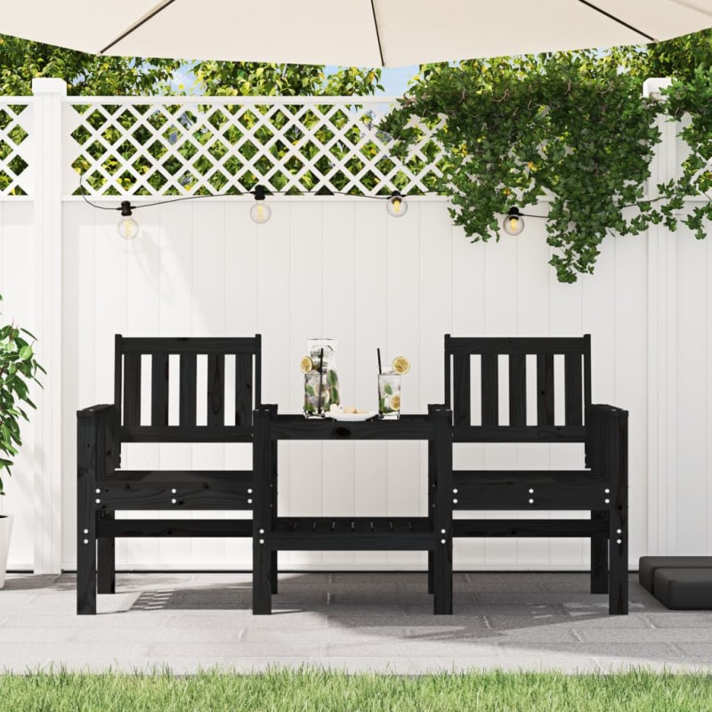 vidaXL Banco de jardín con mesa 2 plazas madera maciza de pino negro vidaXL Banco de jardín con mesa 2 plazas madera maciza de pino negro