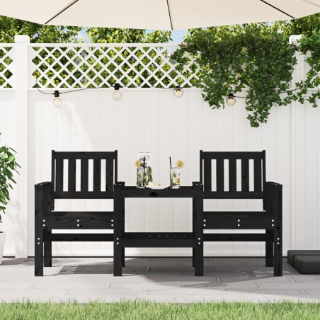 vidaXL Banco de jardín con mesa 2 plazas madera maciza de pino negro