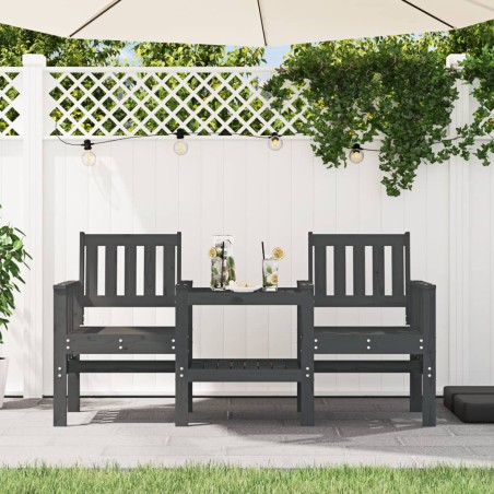vidaXL Banco de jardín con mesa 2 plazas madera maciza de pino gris