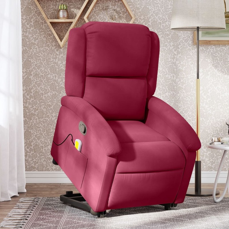 vidaXL Sillón reclinable de masaje elevable terciopelo rojo tinto vidaXL Sillón reclinable de masaje elevable terciopelo rojo tinto