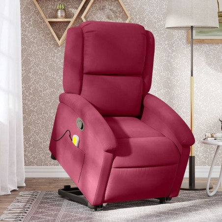 vidaXL Sillón reclinable de masaje elevable terciopelo rojo tinto