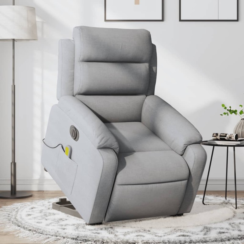 vidaXL Sillón de masaje eléctrico reclinable elevable tela gris claro vidaXL Sillón de masaje eléctrico reclinable elevable tela gris claro