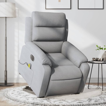 vidaXL Sillón de masaje eléctrico reclinable elevable tela gris claro