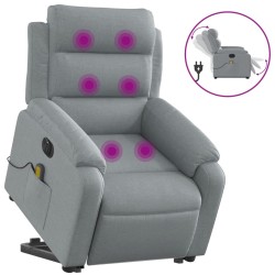 vidaXL Sillón de masaje eléctrico reclinable elevable tela gris claro