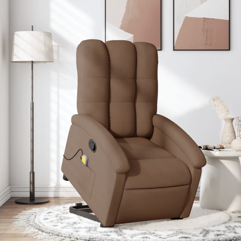 vidaXL Silla de masaje reclinable de pie de tela marrón vidaXL Silla de masaje reclinable de pie de tela marrón