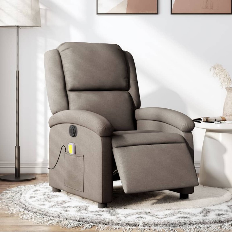 vidaXL Sillón reclinable de masaje eléctrico tela gris taupe vidaXL Sillón reclinable de masaje eléctrico tela gris taupe