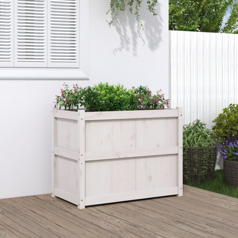 vidaXL Jardinera de madera maciza de pino blanca 90x50x70 cm vidaXL Jardinera de madera maciza de pino blanca 90x50x70 cm