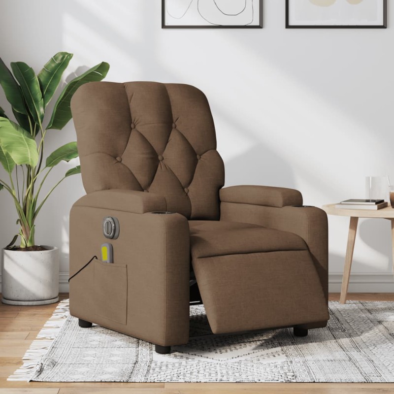 vidaXL Sillón reclinable de masaje eléctrico tela marrón vidaXL Sillón reclinable de masaje eléctrico tela marrón
