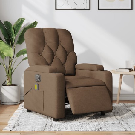 vidaXL Sillón reclinable de masaje eléctrico tela marrón