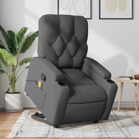 vidaXL Silla de masaje reclinable de pie de tela gris oscuro