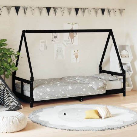 vidaXL Estructura de cama para niños madera de pino negro 80x200 cm