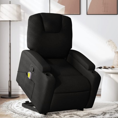 vidaXL Sillón reclinable de masaje elevable tela negro