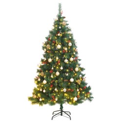 vidaXL Árbol de Navidad artificial con bisagras 300 LED y bolas 210 cm