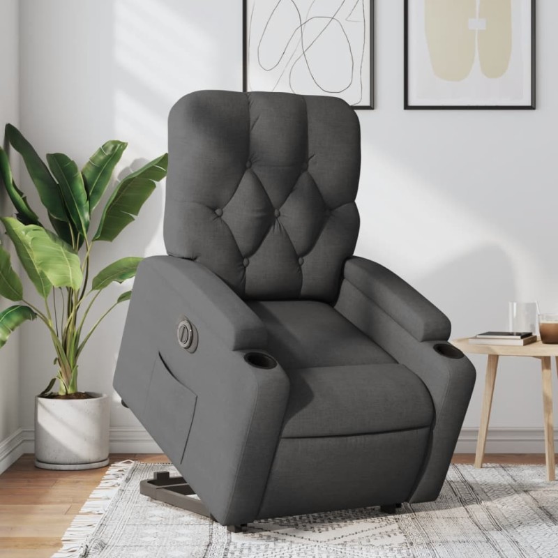 vidaXL Sillón eléctrico reclinable elevable de tela gris oscuro vidaXL Sillón eléctrico reclinable elevable de tela gris oscuro
