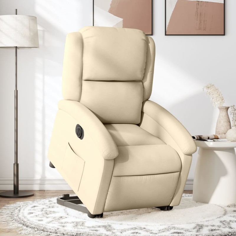 vidaXL Sillón eléctrico reclinable elevable de tela color crema vidaXL Sillón eléctrico reclinable elevable de tela color crema