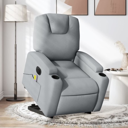 vidaXL Sillón de masaje eléctrico reclinable elevable tela gris claro