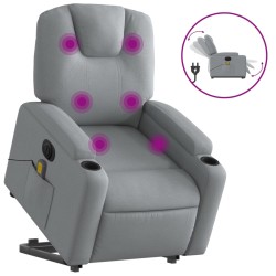 vidaXL Sillón de masaje eléctrico reclinable elevable tela gris claro