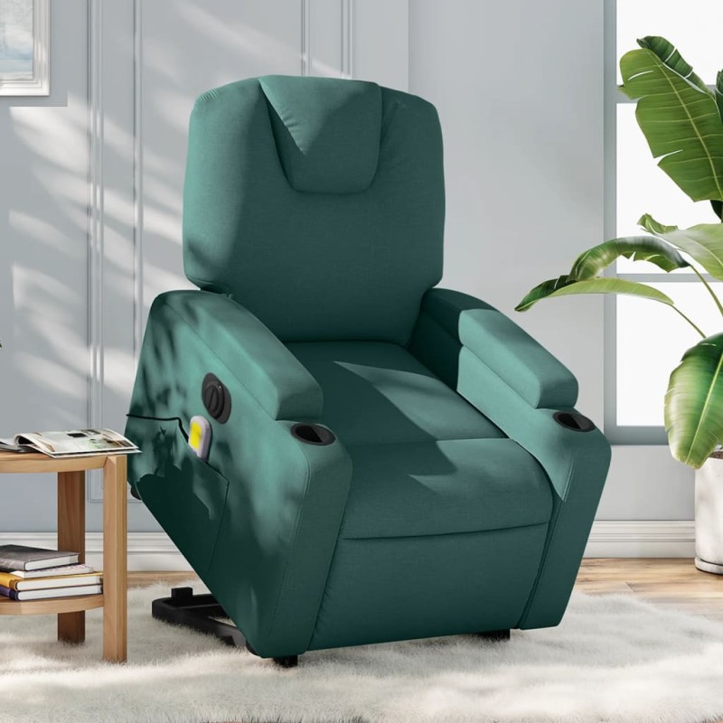 vidaXL Sillón masaje eléctrico reclinable elevable tela verde oscuro vidaXL Sillón masaje eléctrico reclinable elevable tela verde oscuro