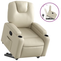 vidaXL Sillón reclinable elevable cuero artificial color crema