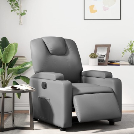 vidaXL Sillón reclinable eléctrico de cuero sintético gris