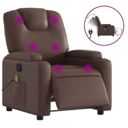 vidaXL Sillón de masaje reclinable eléctrico cuero sintético marrón