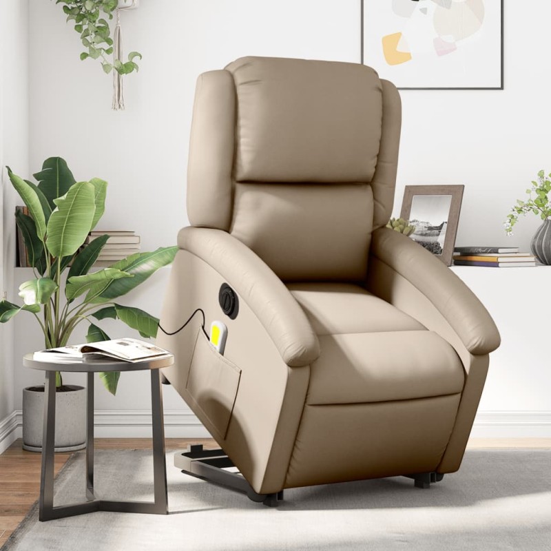 vidaXL Sillón reclinable de masaje eléctrico cuero sintético capuchino vidaXL Sillón reclinable de masaje eléctrico cuero sintético capuchino