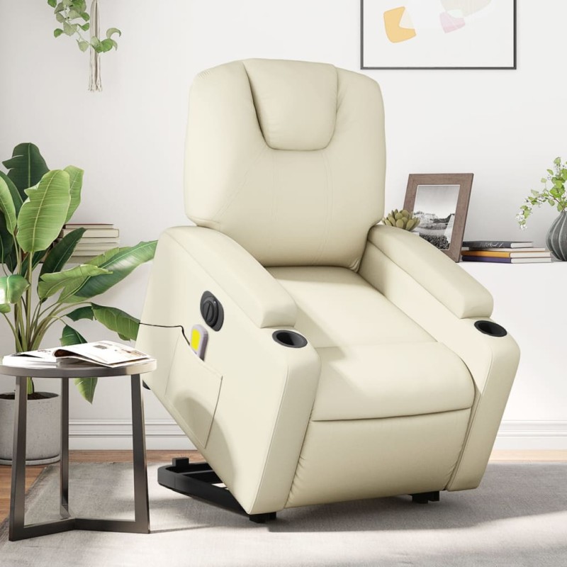vidaXL Sillón de masaje elevable eléctrico cuero sintético crema vidaXL Sillón de masaje elevable eléctrico cuero sintético crema