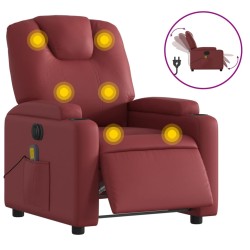 vidaXL Sillón de masaje reclinable de cuero artificial rojo tinto