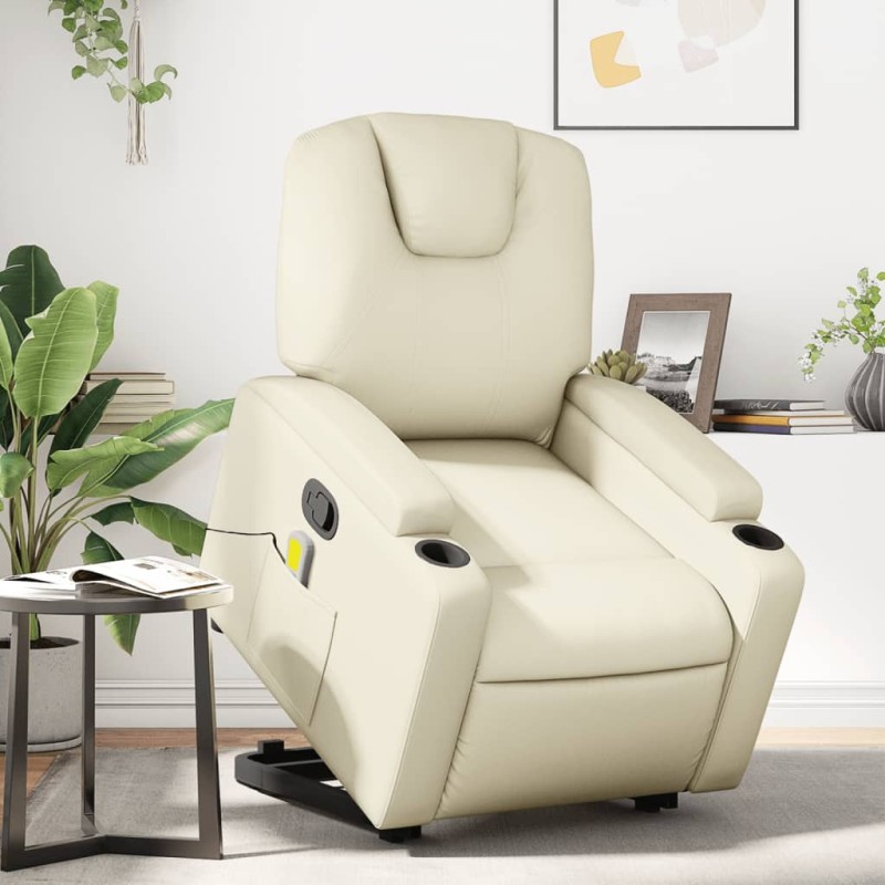 vidaXL Sillón reclinable de masaje de pie cuero artificial color crema vidaXL Sillón reclinable de masaje de pie cuero artificial color crema